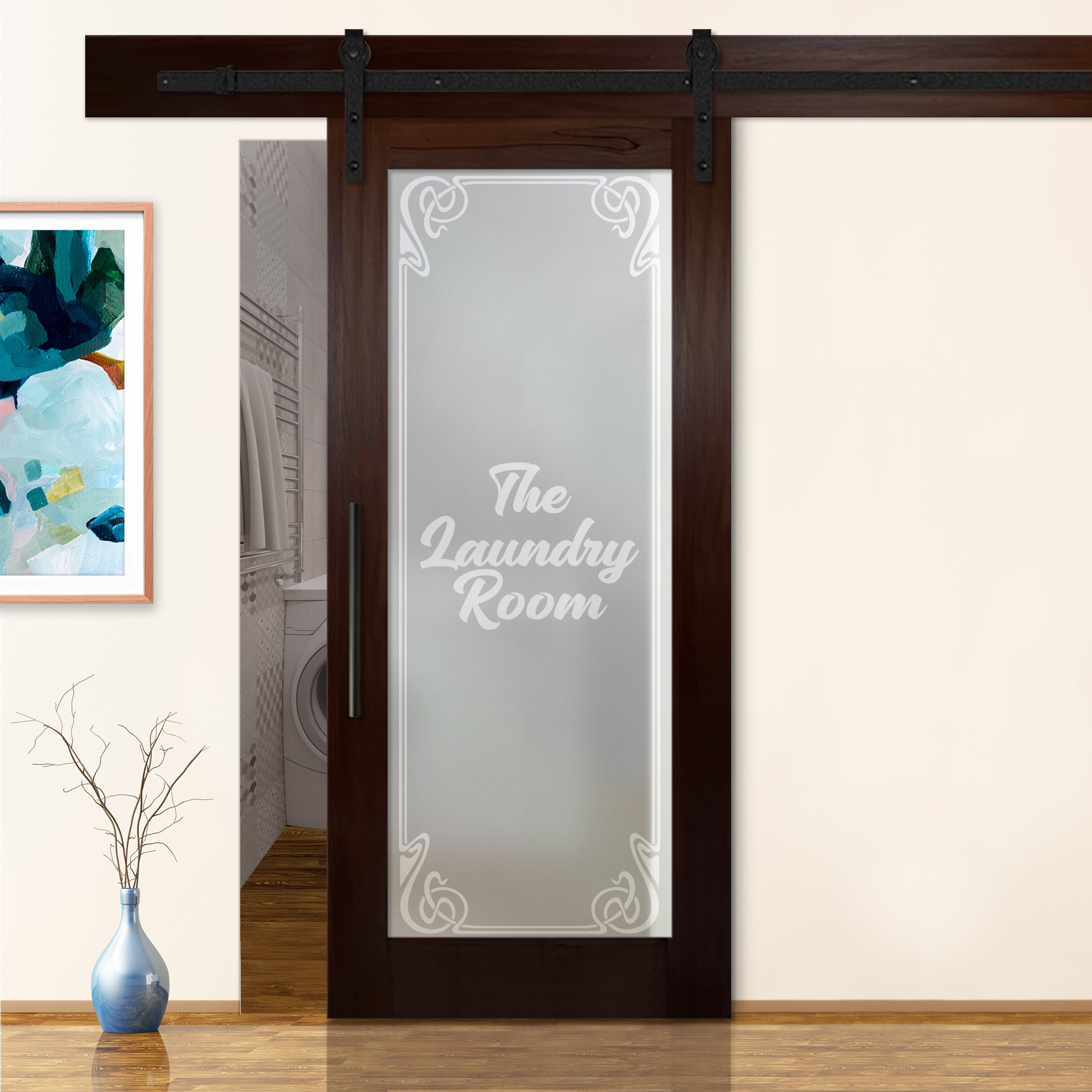 Puerta Corrediza De Madera Con Vidrio Emerilado PCG1-1321